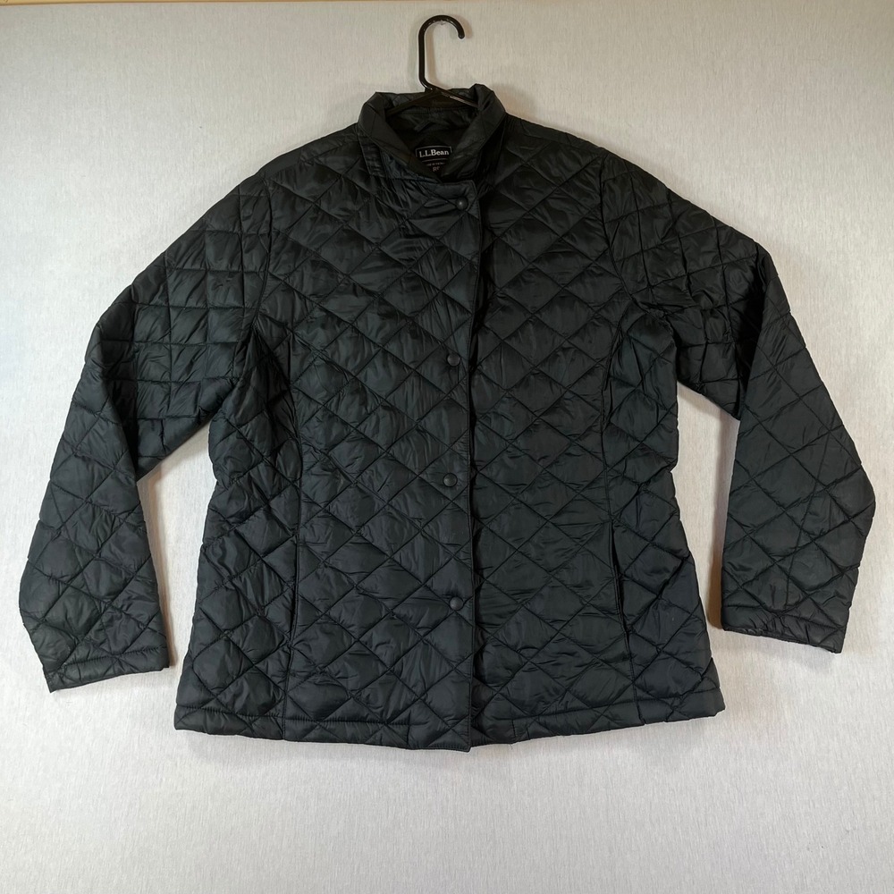 LL Bean Jacket Womens L Black Quilted Diamond Insulated Coat 291772 Warm Cozy